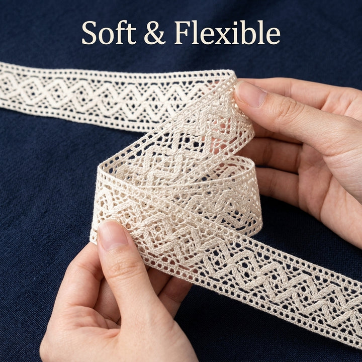 Off White Diamond Design Cotton Crochet Lace Trim - 5 mtr