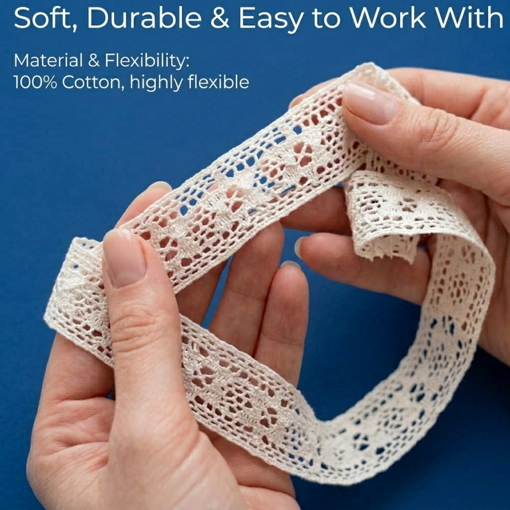 Off White Cotton Crochet Flower Design Lace Trim - 5 mtr