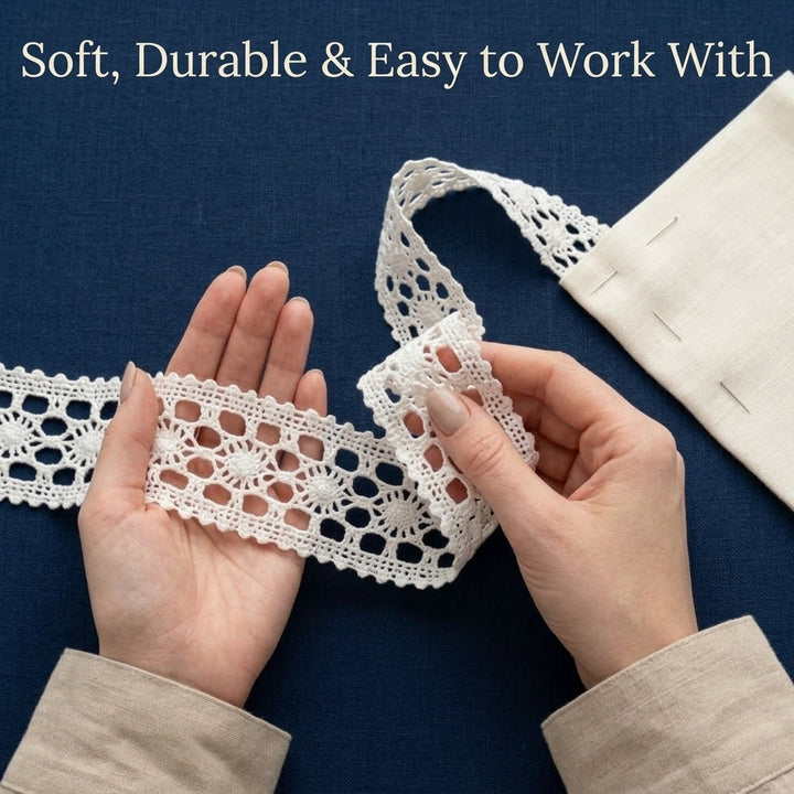 Off White Broad Eye Design Cotton Crochet Lace Trim - 5 mtr