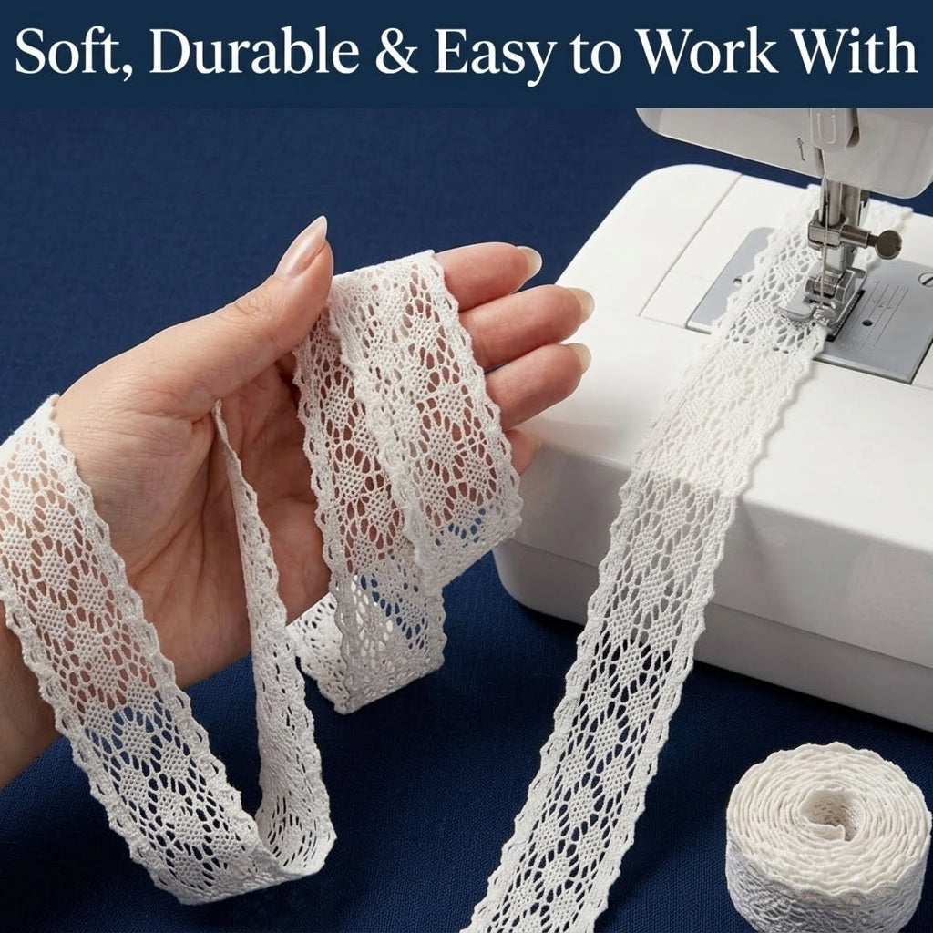 Off White Polka Dot Design Cotton Crochet Lace Trim - 5 mtr