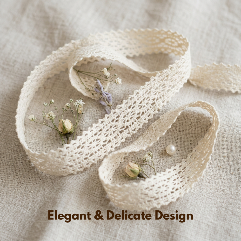 Off White Eye Lace with Both Side Kingri Crochet Lace Trim - 5 mtr