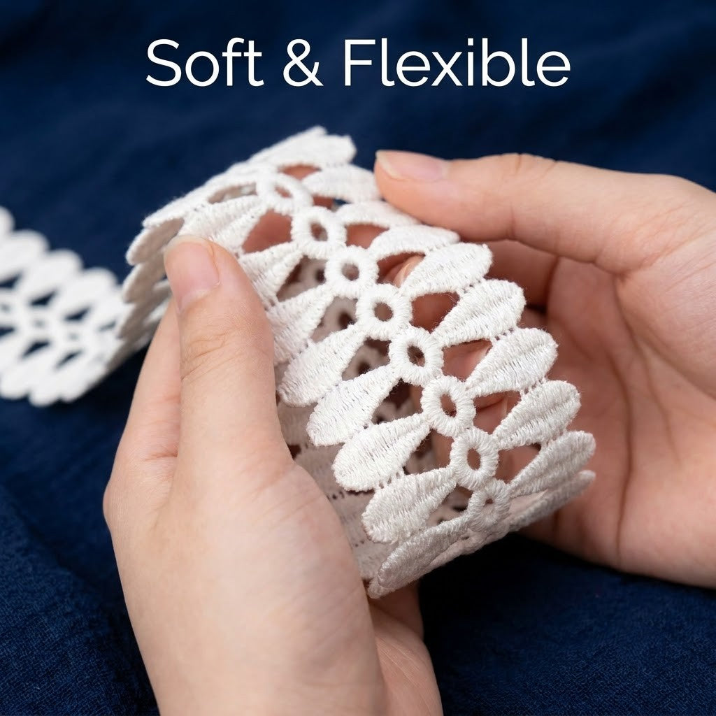 Natural Geometric Chemical Cotton Lace - 5mtr