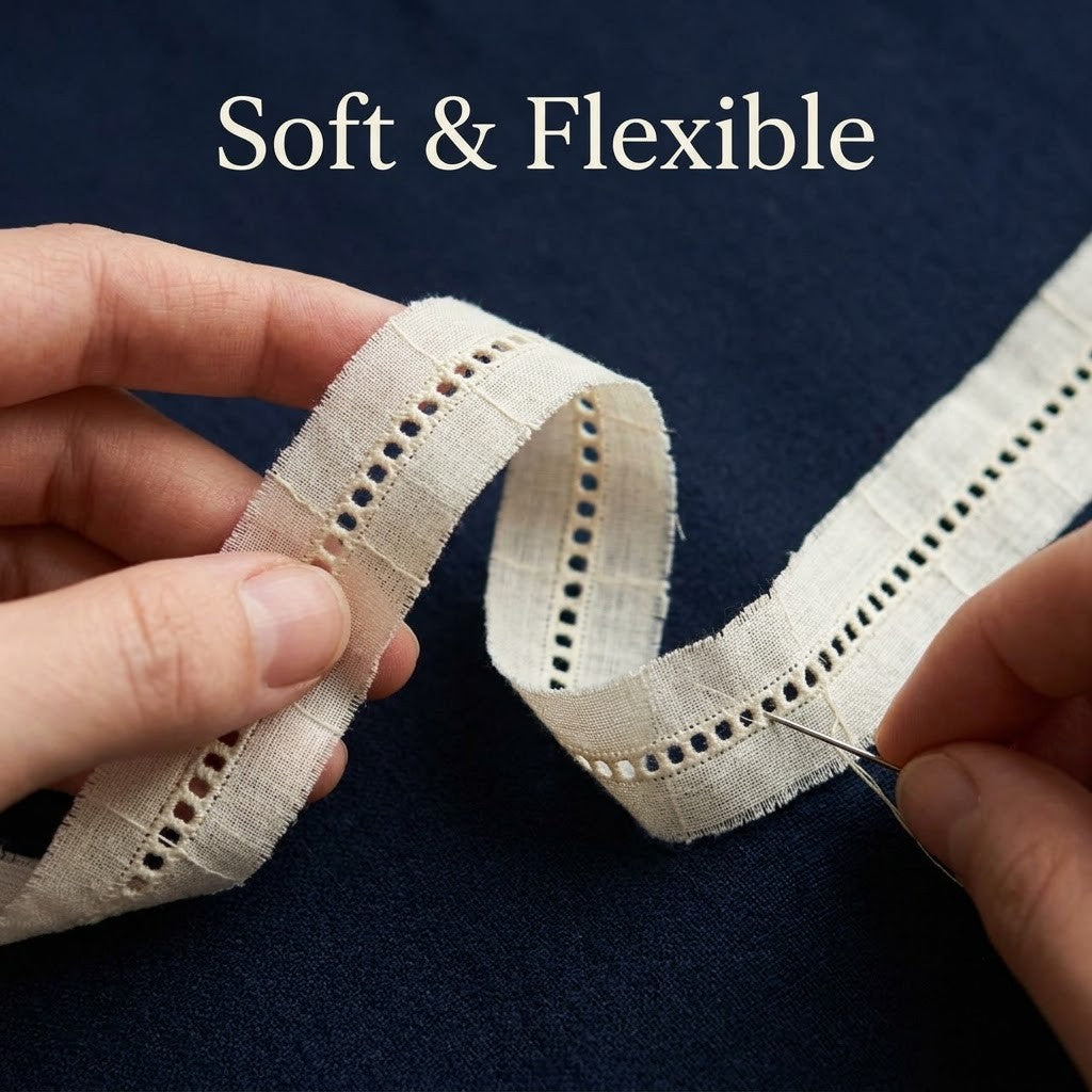 Natural Ladder Schiffli Cotton Lace - 100 mtr