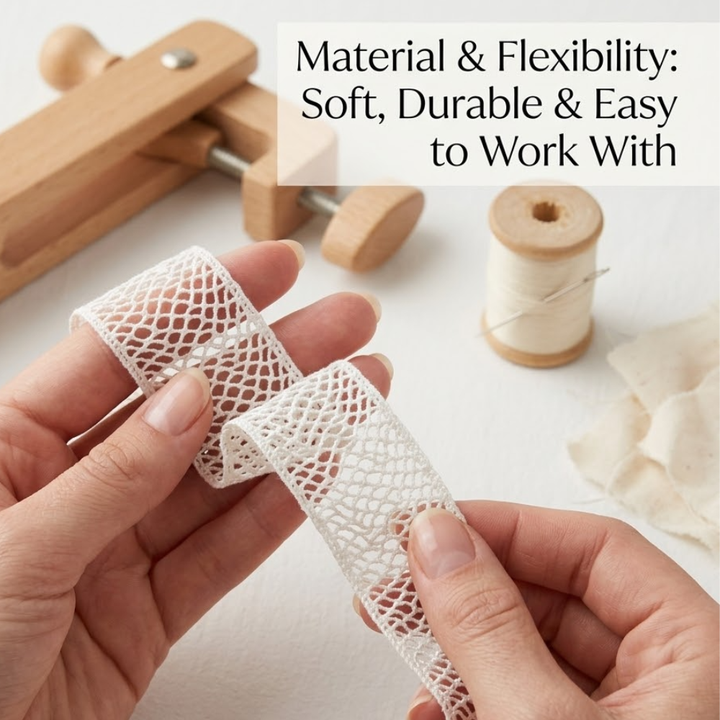 Off White Cotton Crochet Irregular Mesh Tulle Lace Trim - 5 mtr