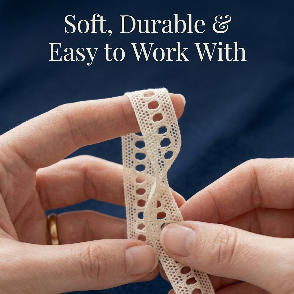 Off White Cotton Fine Yarn Crochet Ladder Lace Trim - 5 mtr