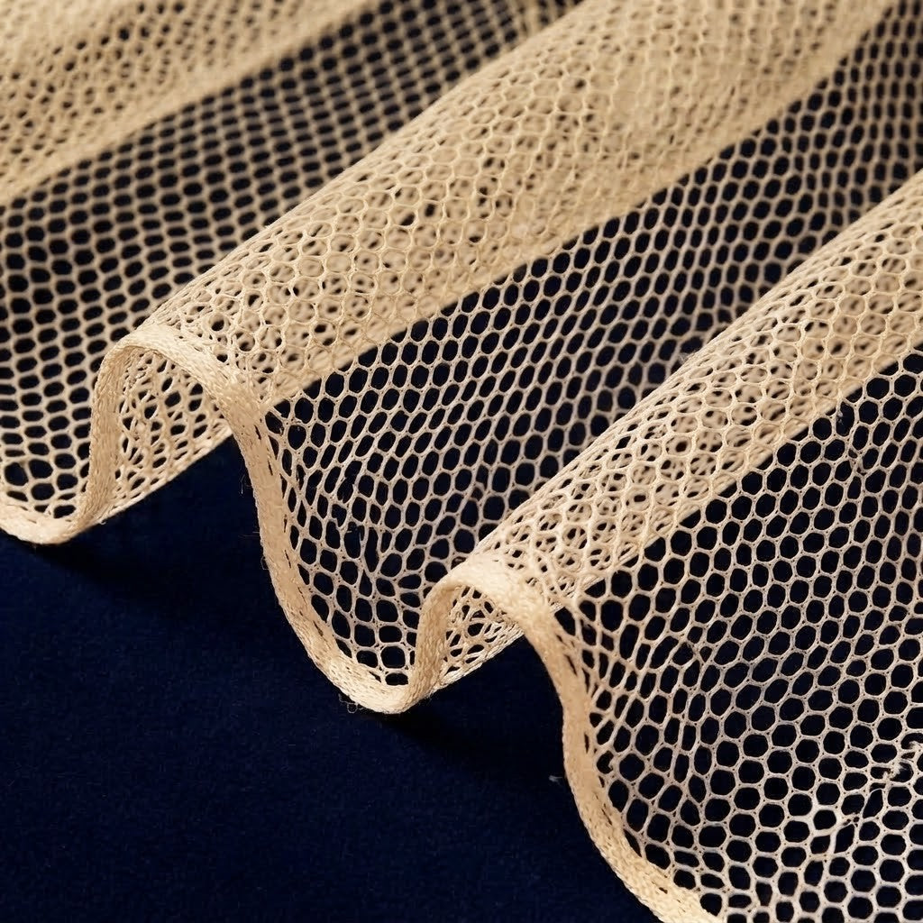 Beige Hexagonal Hard Can-Can Mesh Fabric - 5 Meters