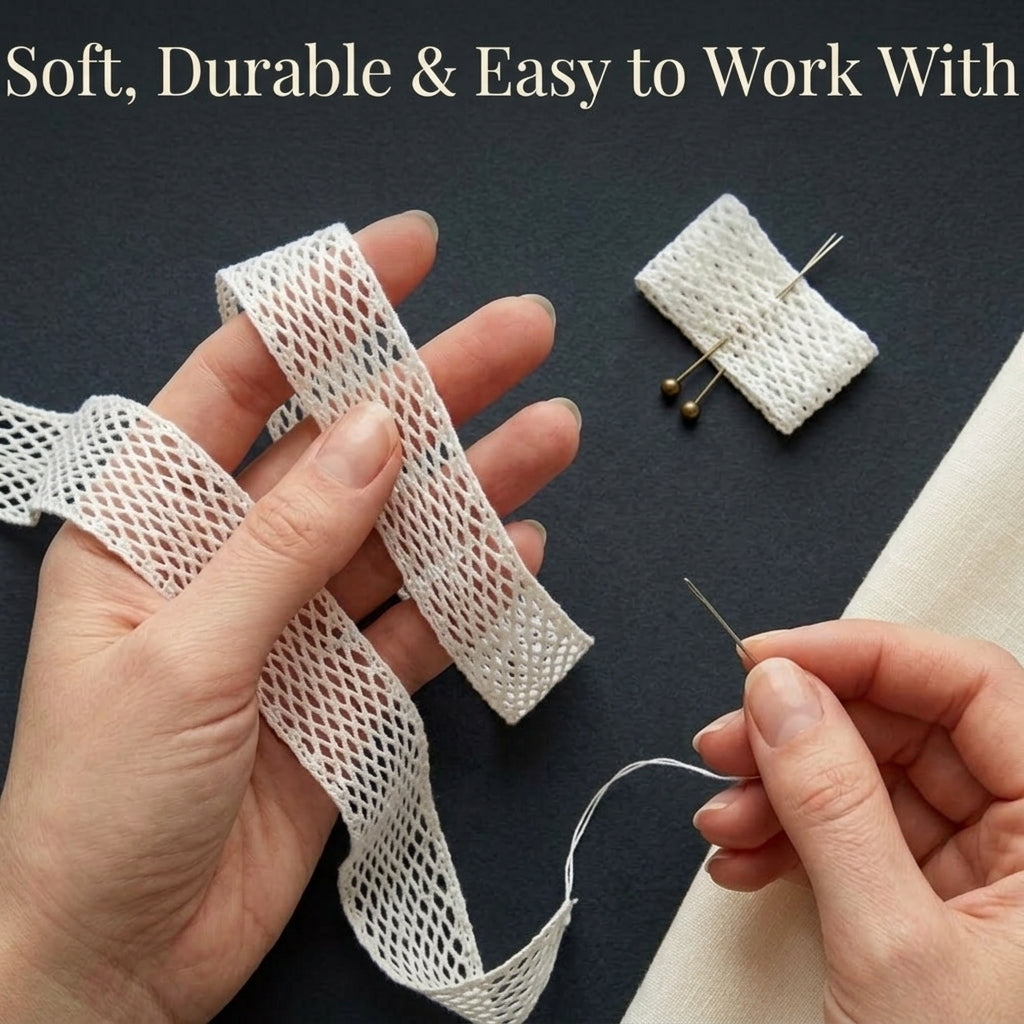 Off White Cotton Crochet Mesh Tulle Lace Trim - 5 mtr