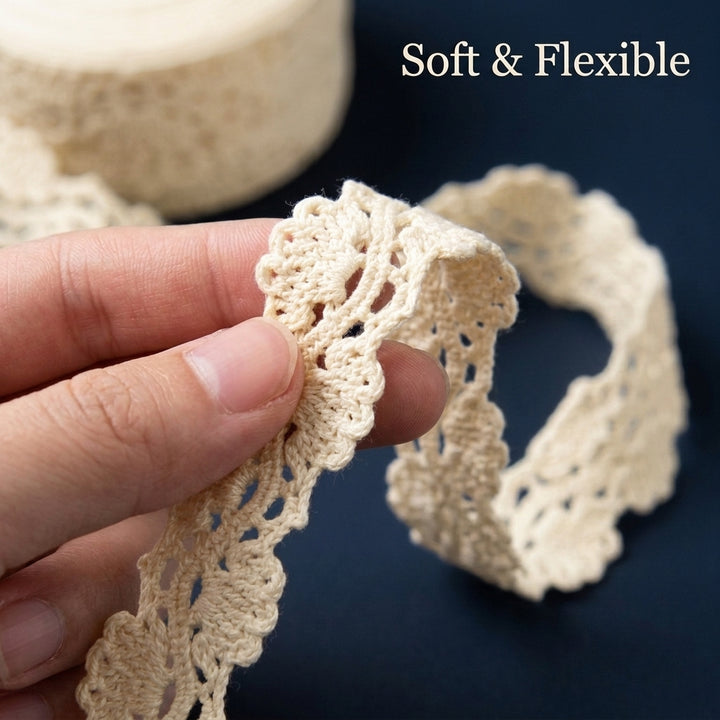 Natural cotton crochet lace with wave pattern Trim - 5 mtr