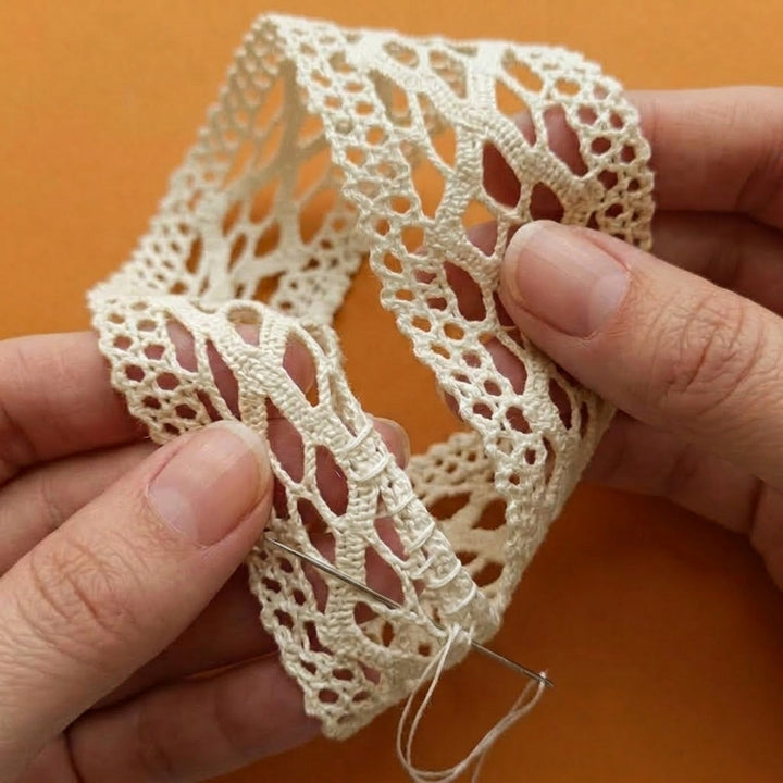 Natural Crochet Diamond Design Cotton Lace Trim - 5 mtr