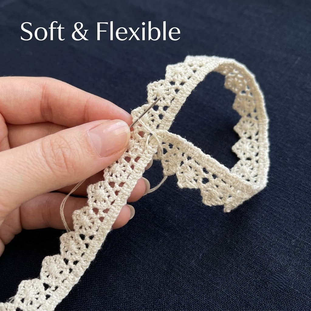 Natural Tiny Floral Scallop Chemical Cotton Lace - 25mtr