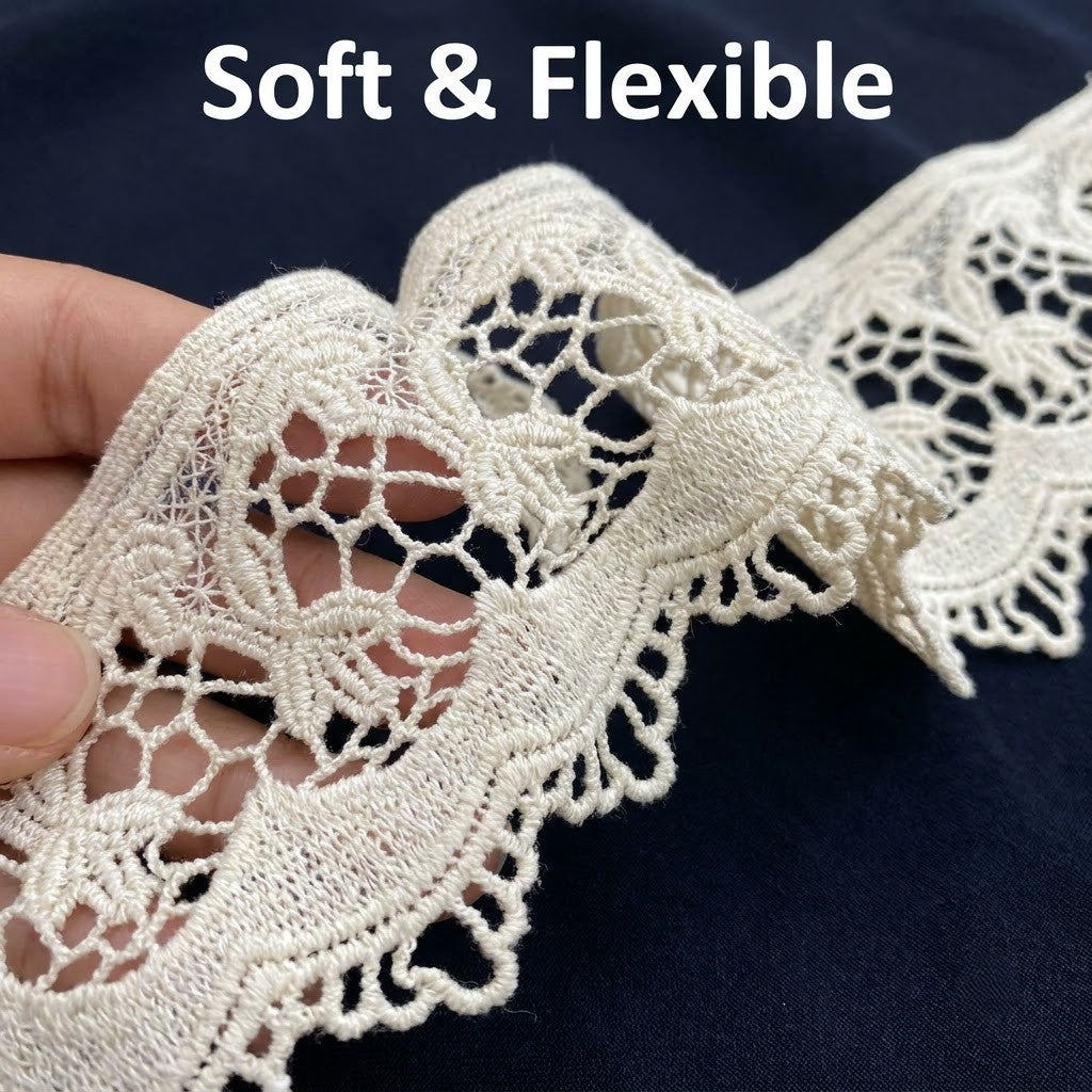 Natural Floral Mesh Chemical Cotton Lace - 5mtr