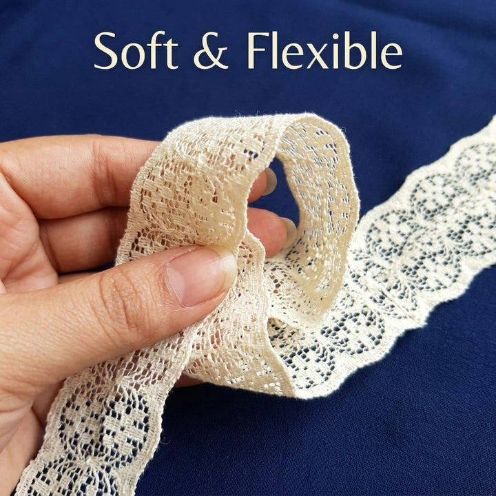 Double Scalloped Medallion Raschel Lace Trim - 5 Mtr