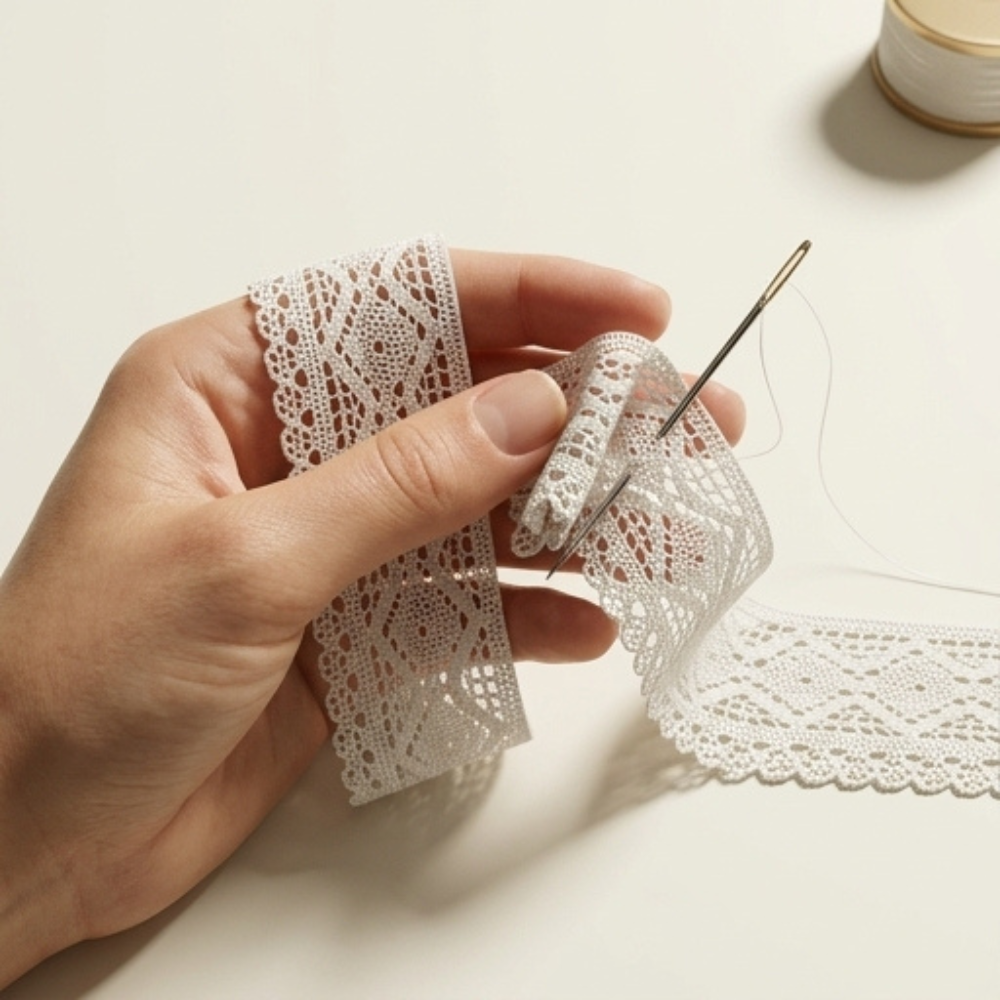 Off White Broad Diamond Design Cotton Crochet Lace Trim - 5 mtr