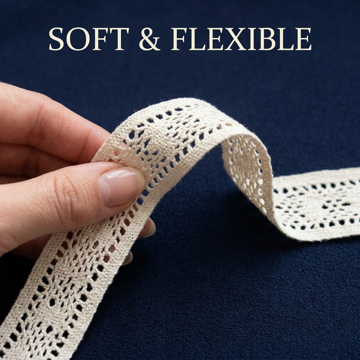 Off-White Mesh Floral Crochet Lace Trim - 5 mtr