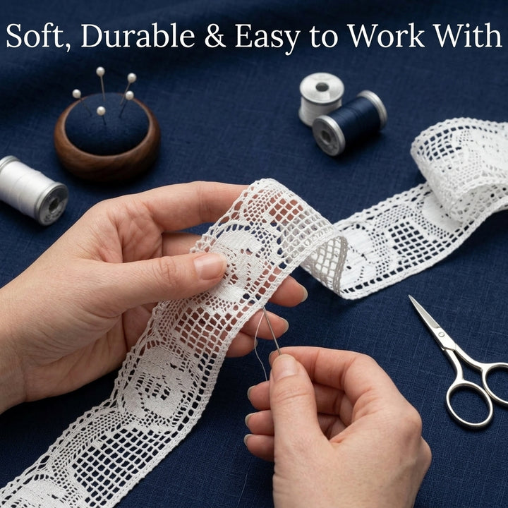 Off-White Geometric Pattern Crochet Lace - 5 mtr