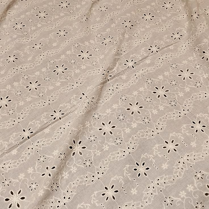 Natural Scattered Floral Eyelet Cotton Fabric