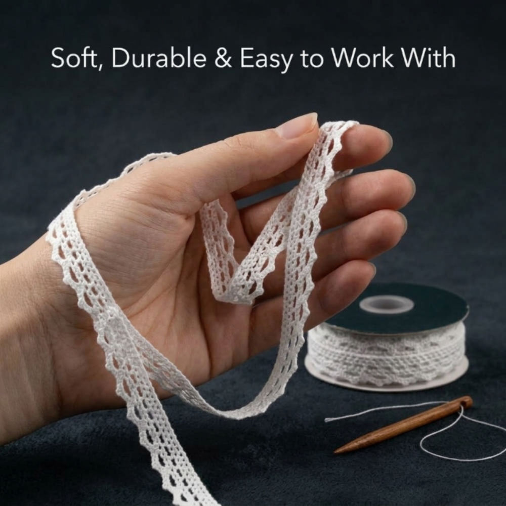 Off White Crochet Kingri Crochet Lace Trim - 10 mtr