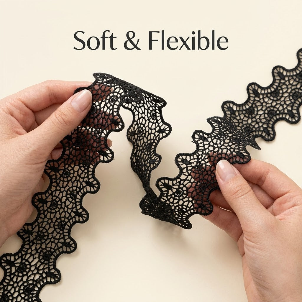 Black Wavy Mesh Chemical Lace - 5 mtr