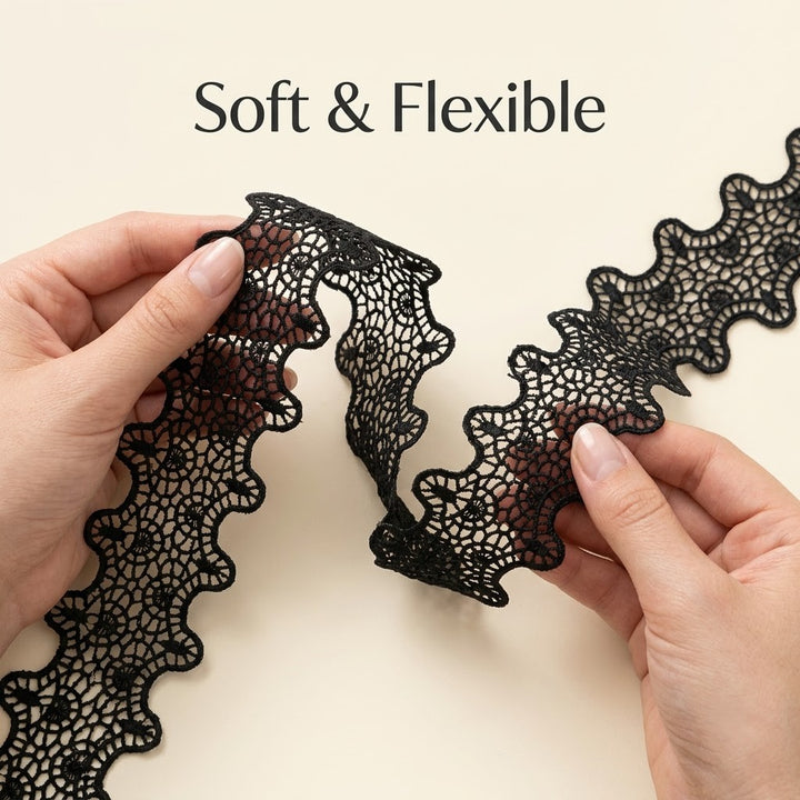 Black Wavy Mesh Chemical Lace - 5 mtr