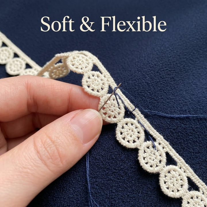 Natural Circular Floral Medallion Chemical Cotton Lace - 25mtr