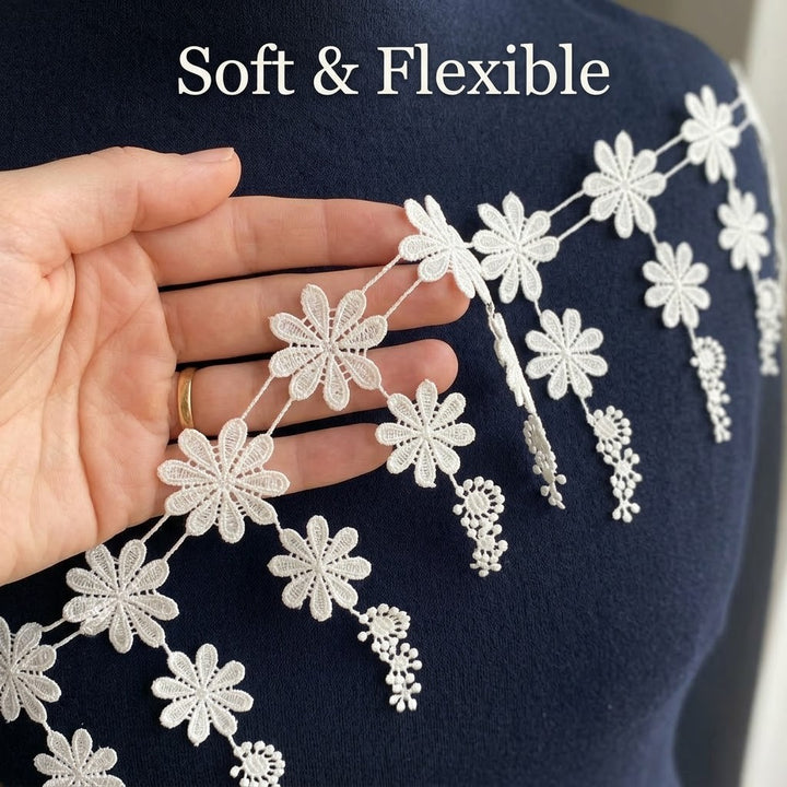White Daisy Floral Chemical Lace - 5 mtr