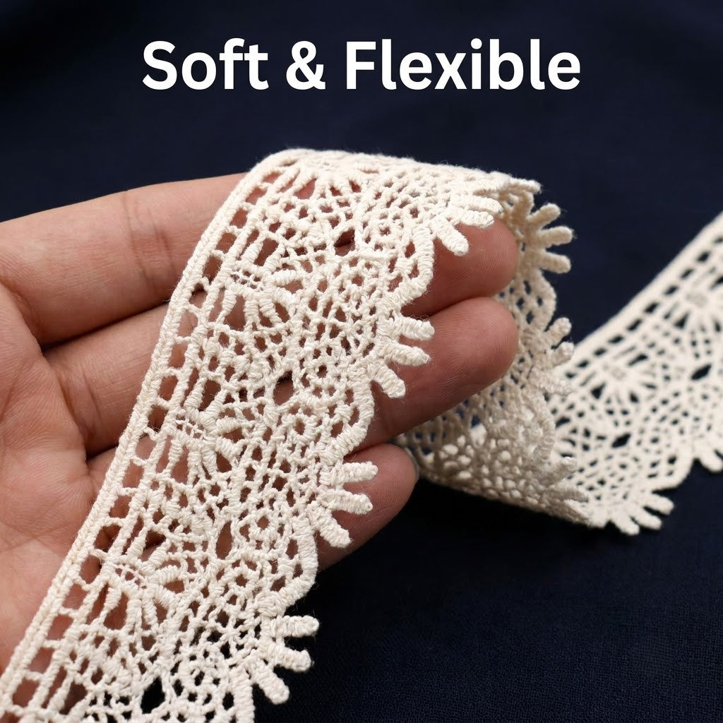 Natural Lattice Chemical Cotton Lace - 5mtr