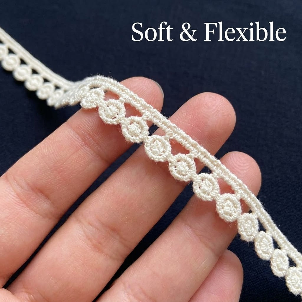 Natural Geometric Circle Chemical Cotton Lace - 25 mtr