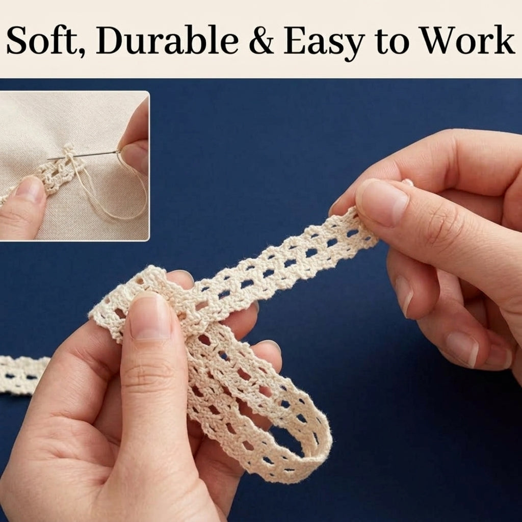 Natural Cotton Chunky Scallop Crochet Lace Trim - 5 mtr