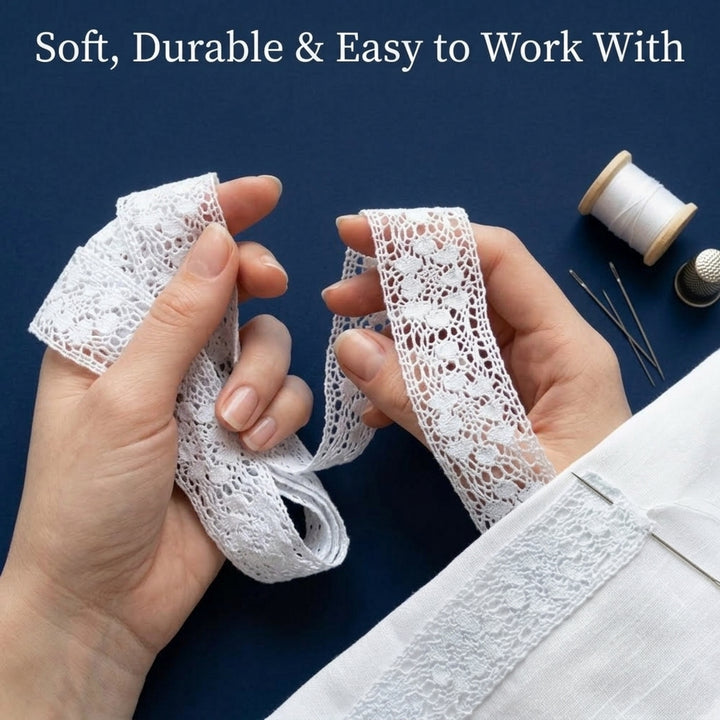 Off White Floral Design Cotton Crochet Lace Trim - 5 mtr
