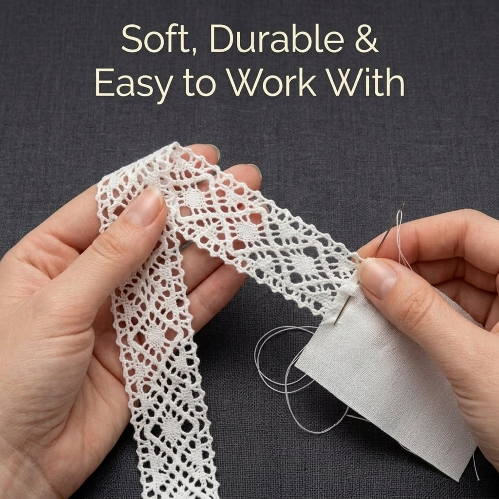 Off White Diamond Cotton Crochet Lace Trim - 5 mtr