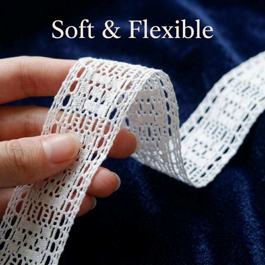 Off White Square Pattern Cotton Crochet Lace Trim - 5 mtr