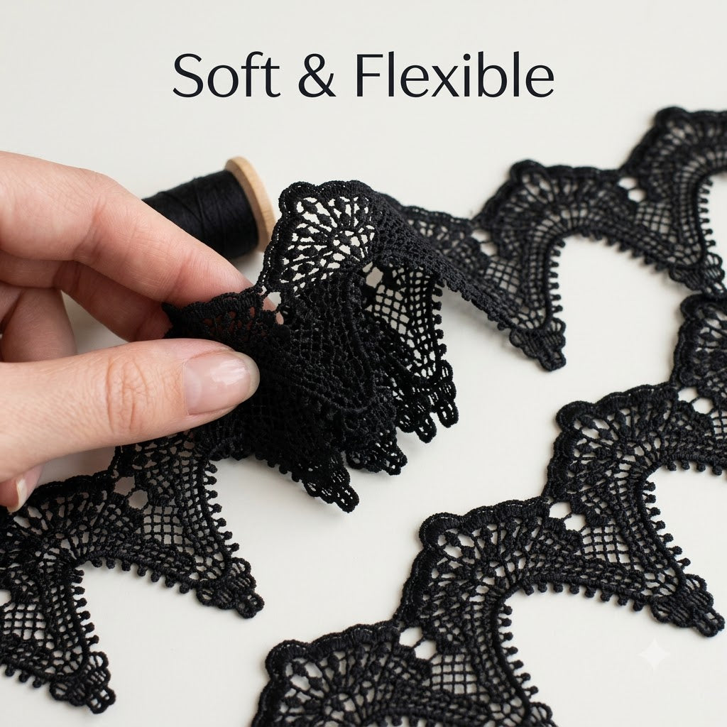 Black Webbed Openwork Chemical Lace - 5 mtr