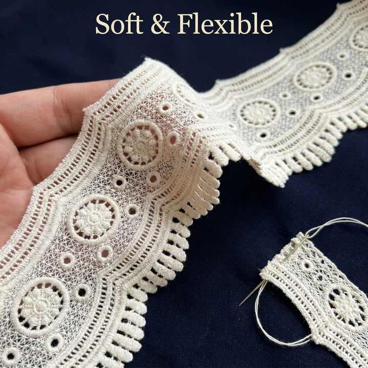 Natural Circular Pattern Chemical Cotton Lace - 5mtr