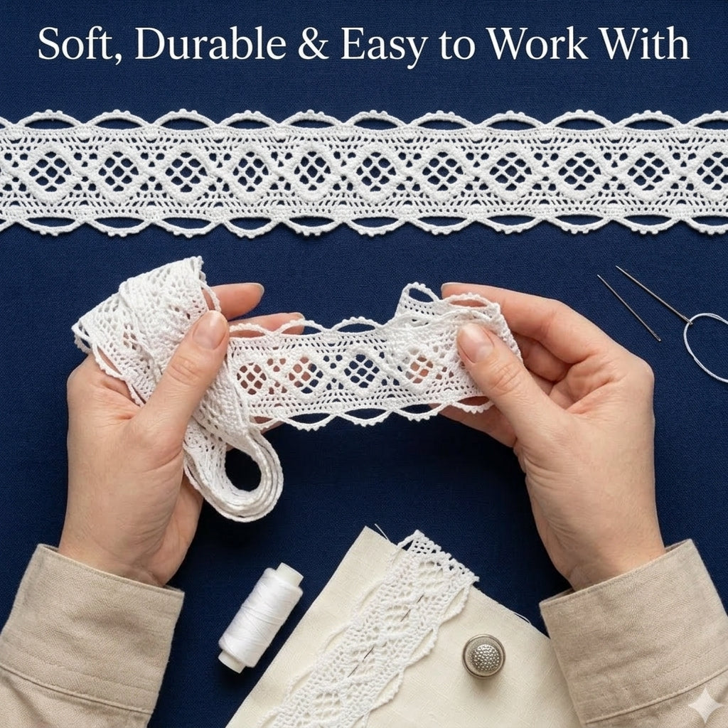 Off White Diamond Design Cotton Crochet Lace Trim - 5 mtr