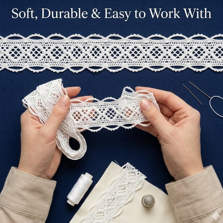 Off White Diamond Design Cotton Crochet Lace Trim - 5 mtr