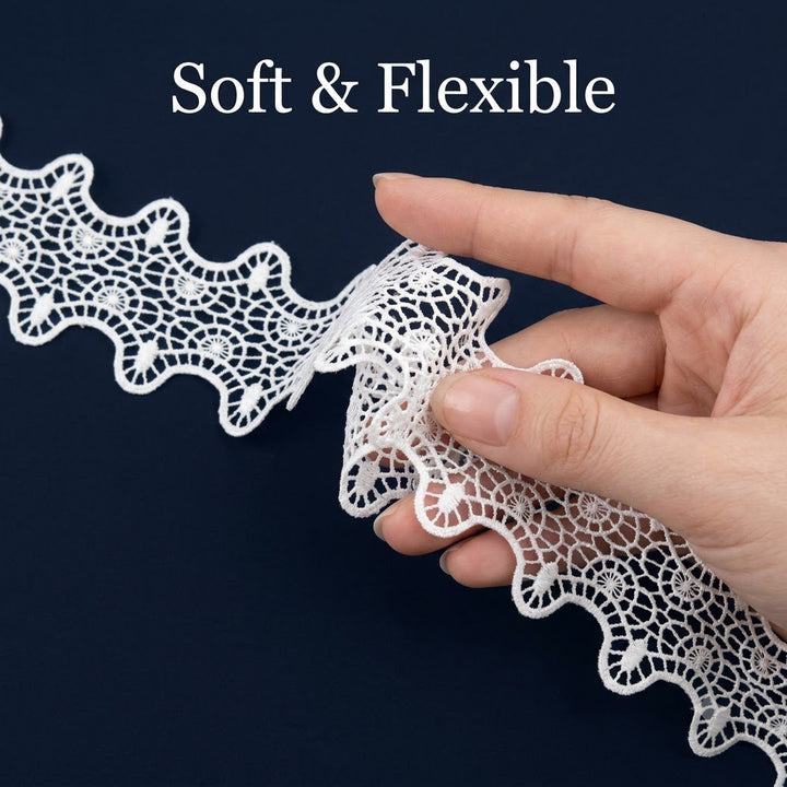 White Wavy Mesh Chemical Lace - 5 mtr
