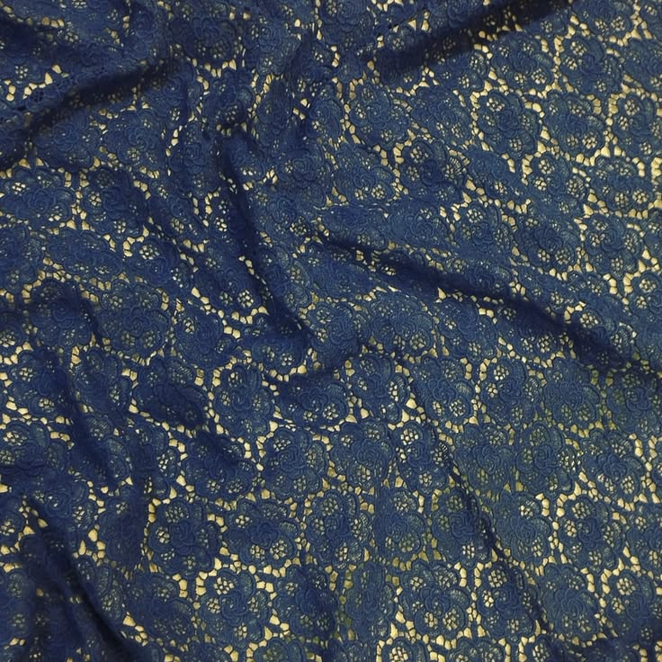 Navy Blue Rose Motif Chemical Lace Fabric