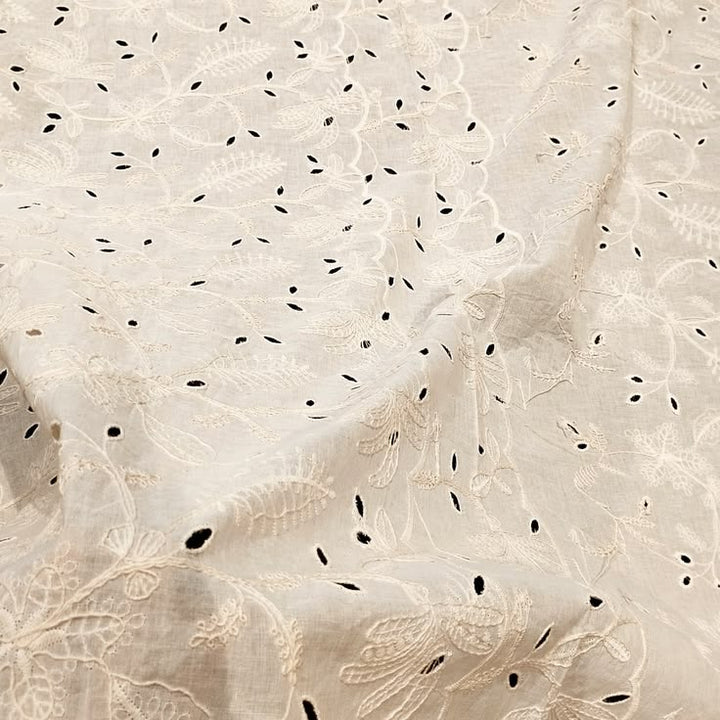 Natural Botanical Cord Schiffli Embroidery Fabric