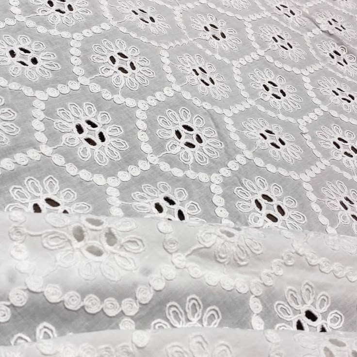 Off White Hexagonal Floral Cord Schiffli Embroidery Fabric