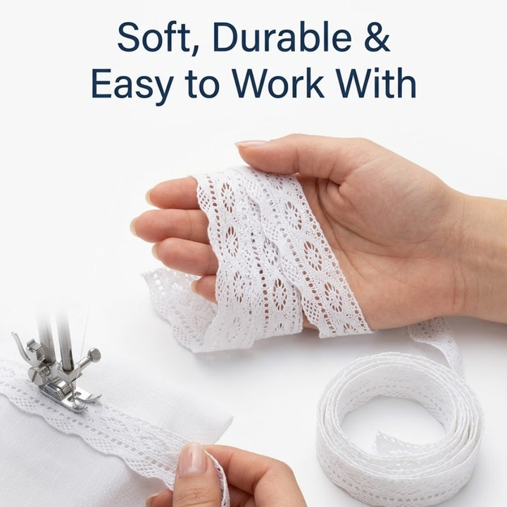 Off White Scalloped Eye Design Cotton Crochet Lace Trim - 5 mtr