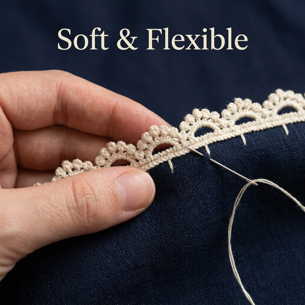 Natural Scalloped Edge Chemical Cotton Lace - 25 mtr