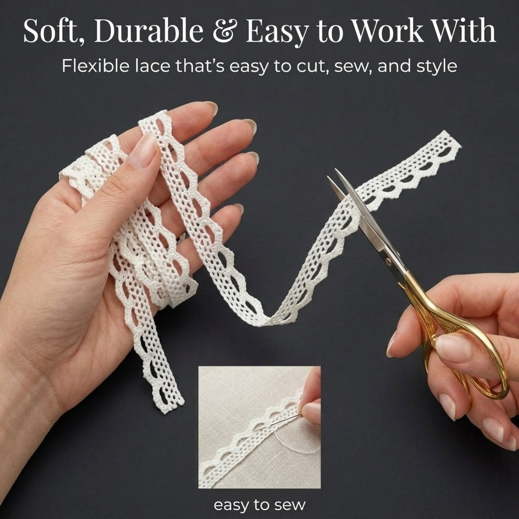 Off White Cotton Kingri Crochet Lace Trim - 5 Mtr