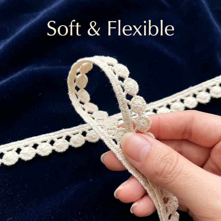 Natural Scalloped Edge Chemical Cotton Lace - 25 mtr