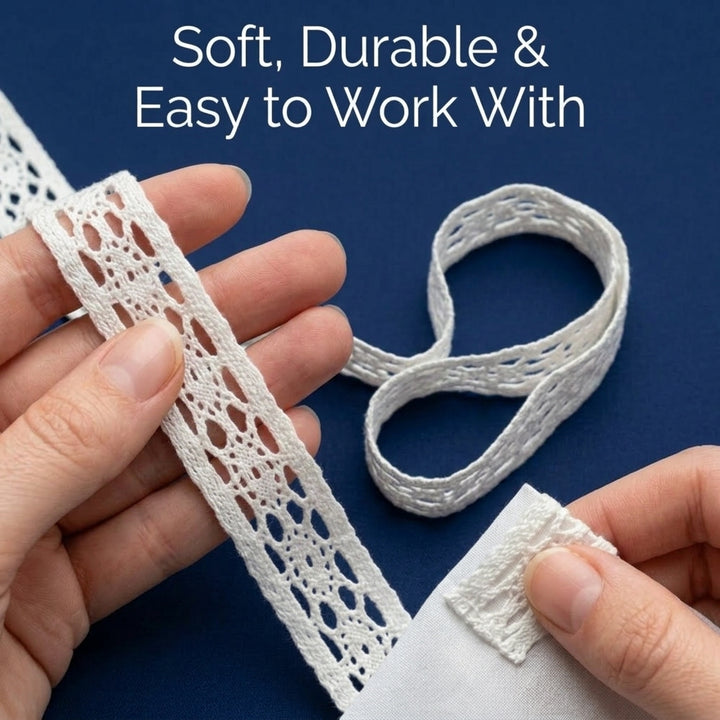 White Polyester crochet lace with eye design Trim - 5 mtr