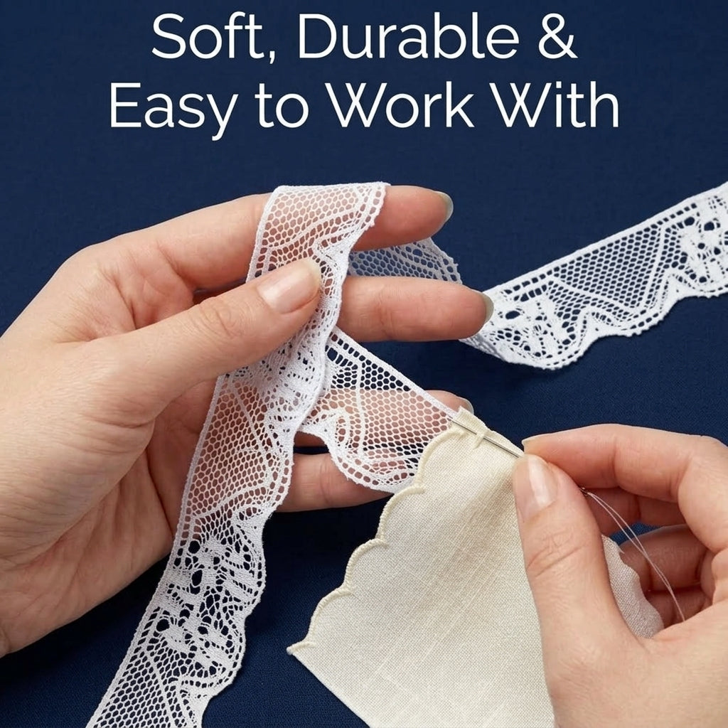 Off White Scallop Jacquard Cotton Crochet Lace Trim - 5 mtr