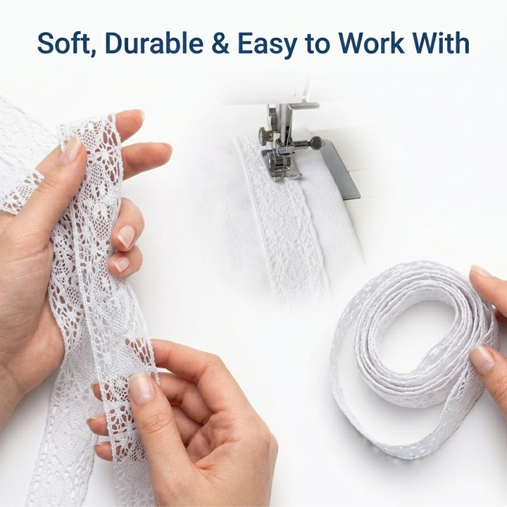 Off White Floral Diamond Cotton Crochet Lace Trim - 5 mtr