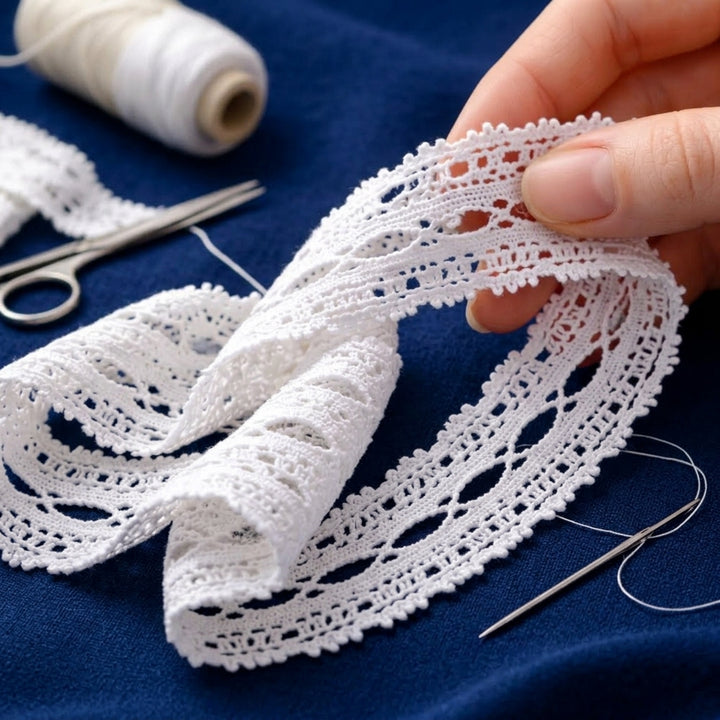Off White Delicate Dual Scallop Cotton Crochet Lace Trim - 5 mtr
