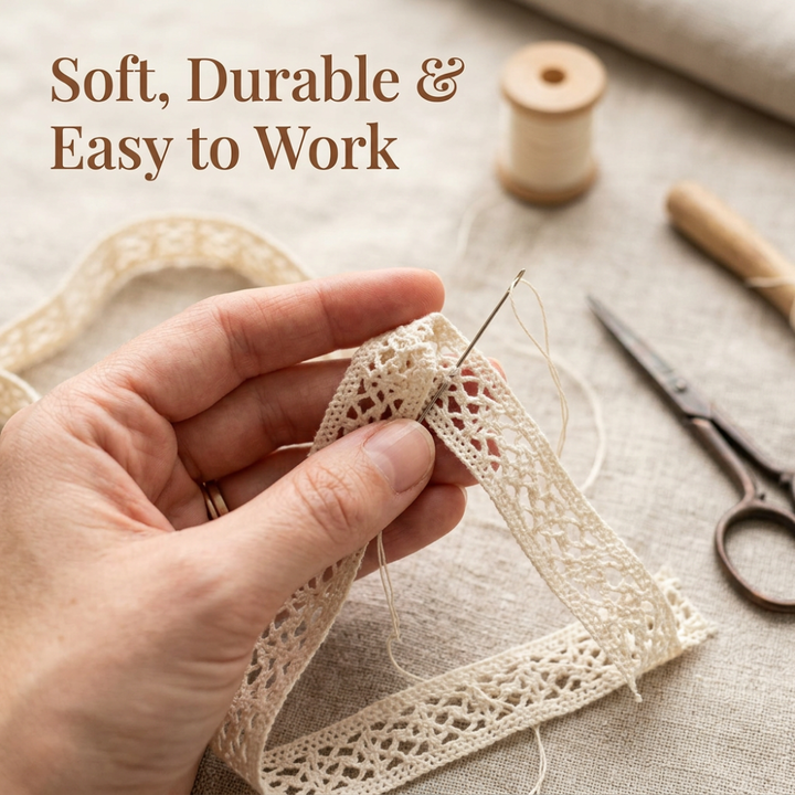 Off White Cotton Cycle Wheel Crochet Lace Trim - 5 mtr