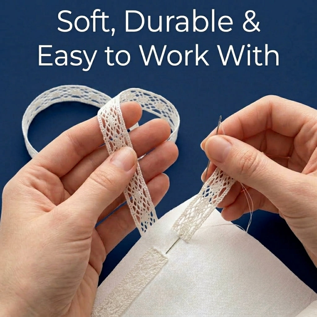 Off White Eye Cotton Crochet Lace Trim - 5 mtr