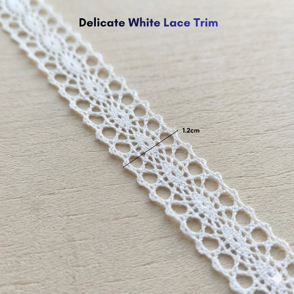 Off White Fine Cotton Crochet Lace Trim - 5 mtr